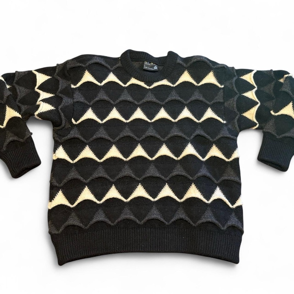Vintage Coogi Men’s Australian‎ Lambswool Black And Cream Sweater Size Large